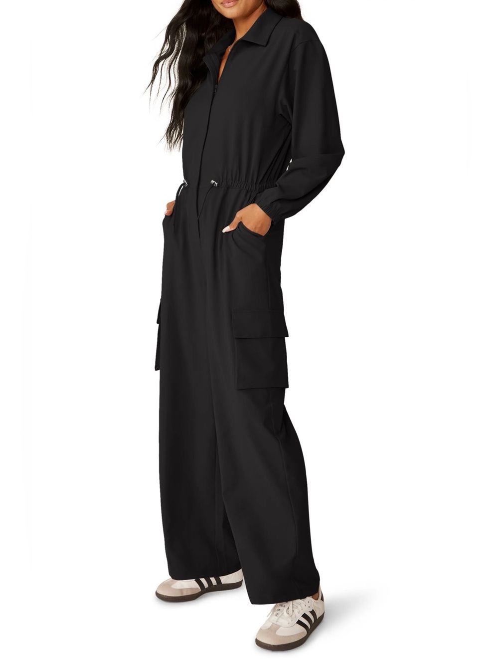 Beyond Yoga Black long sleeve cargo jumpsuit